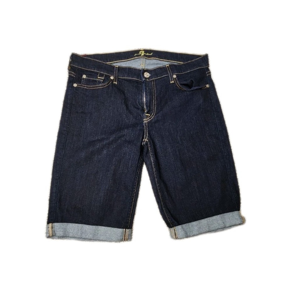 7 For All Mankind Womens Dark Wash Denim Bermuda Cuffed Shorts Size 29